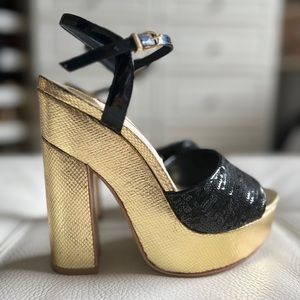 *SZ 6.5* SOPHIA WEBSTER Blk Sequin / Gold Snake Embossed Disco Platforms